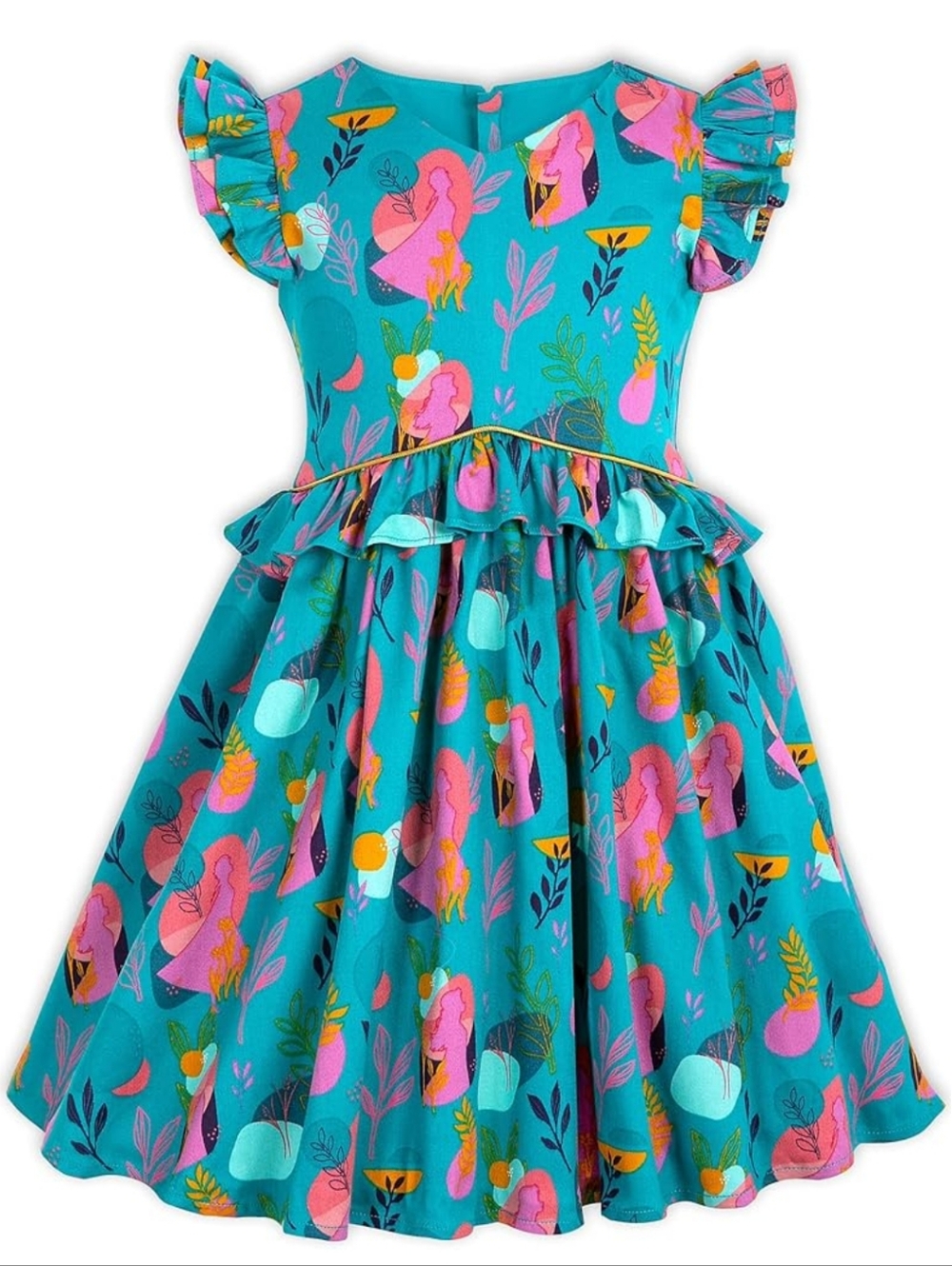 Disney Store Frozen 2 Girls Floral Ruffle Dress Size 9/10 Pink Teal Anna Elsa